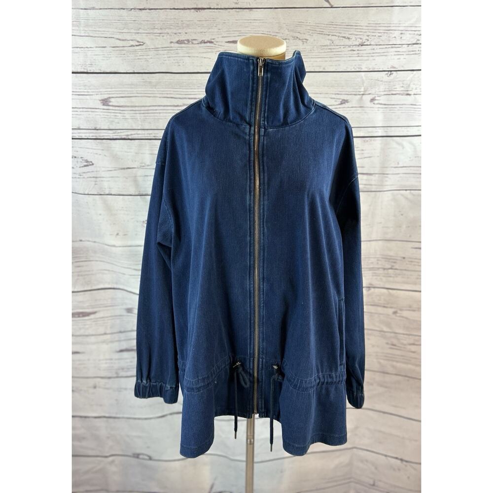 Liverpool Denim Jacket Womens 2X Blue Zip Front Drawstring Waist Lightweight